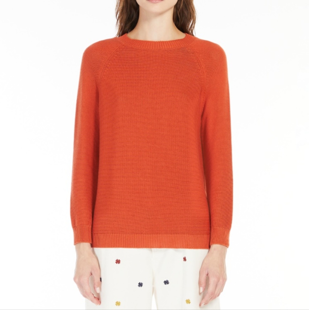MaxMara Weekend Linz Relaxed Fit Chain mail Knit Orange Pullover Crew Size XS